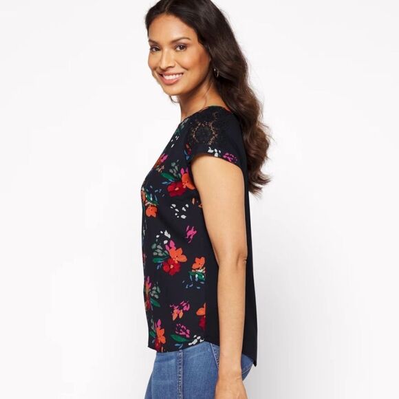 FORTUNE + IVY Allison Mixed Material Blouse Navy S NWT STITCH FIX - Picture 3 of 7